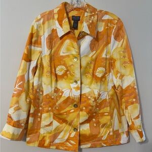 Chico's Orange and Yellow Floral Jean Jacket